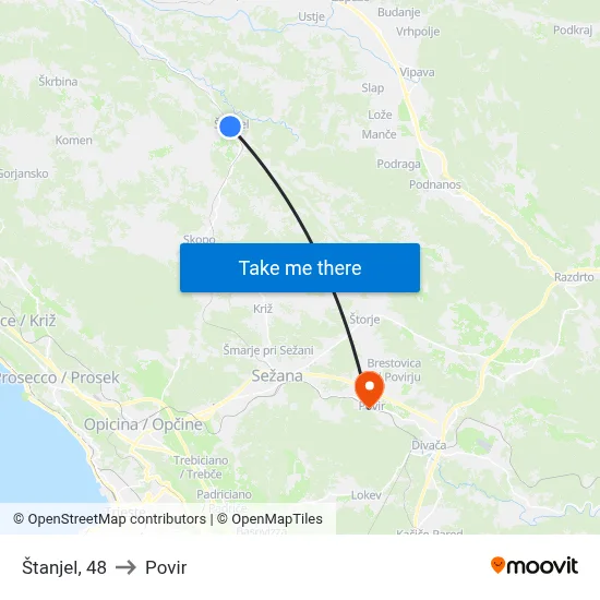 Štanjel, 48 to Povir map