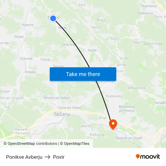 Ponikve Avberju to Povir map