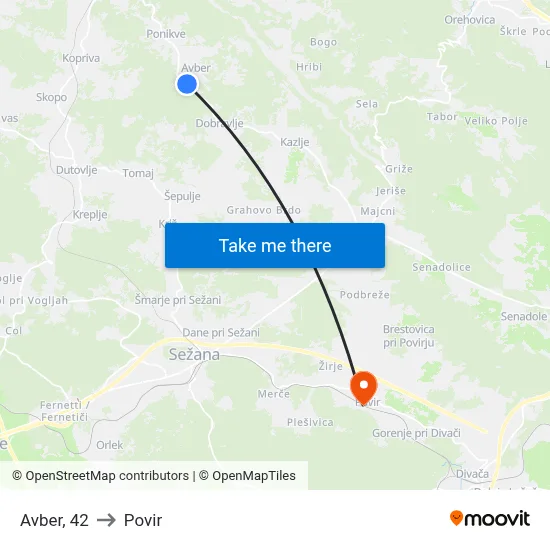 Avber, 42 to Povir map