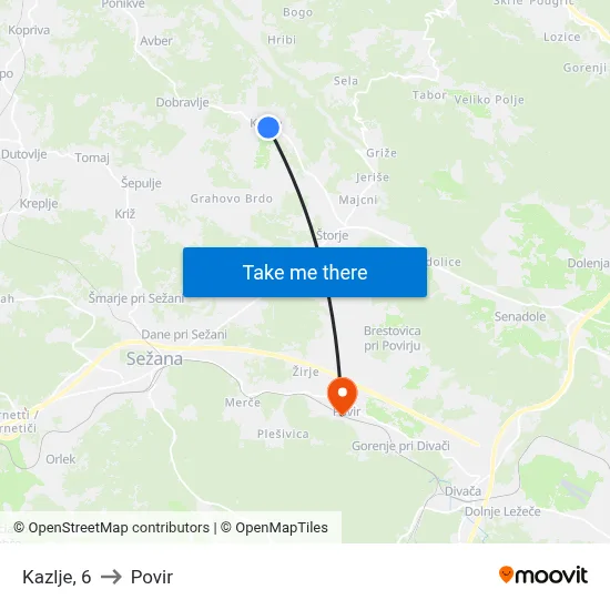 Kazlje, 6 to Povir map