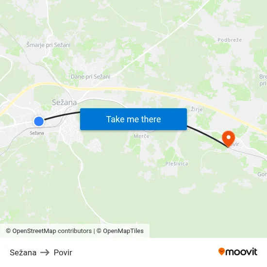 Sežana to Povir map