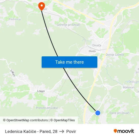 Ledenica Kačiče - Pared, 28 to Povir map