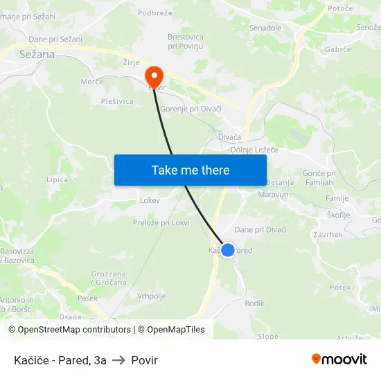 Kačiče - Pared, 3a to Povir map