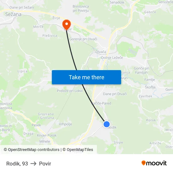 Rodik, 93 to Povir map