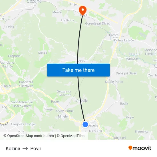 Kozina to Povir map