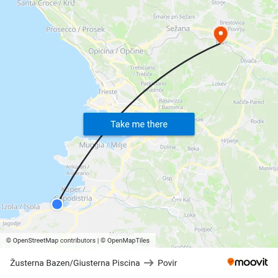 Žusterna Bazen/Giusterna Piscina to Povir map