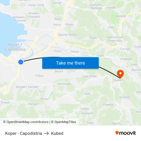 Koper - Capodistria to Kubed map