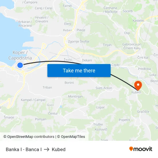 Banka I - Banca I to Kubed map