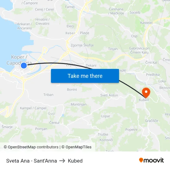 Sveta Ana - Sant'Anna to Kubed map