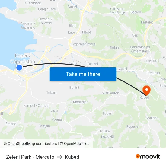 Zeleni Park - Mercato to Kubed map