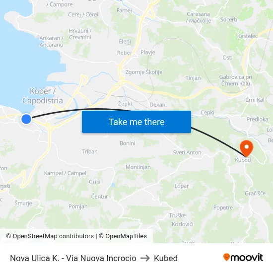 Nova Ulica K. - Via Nuova Incrocio to Kubed map