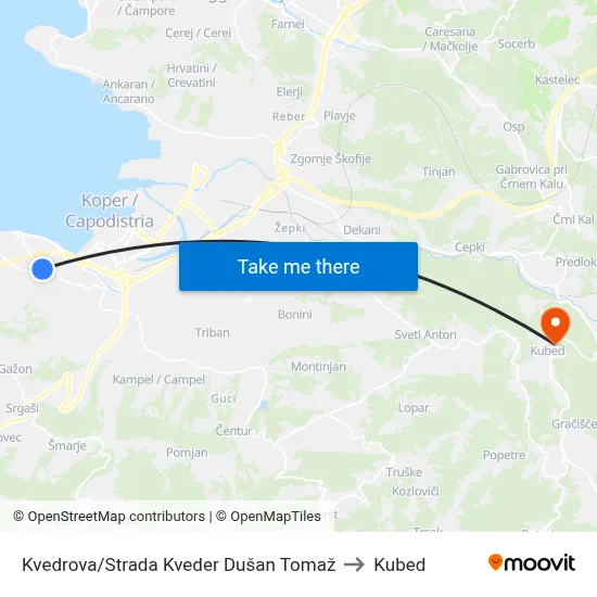 Kvedrova/Strada Kveder Dušan Tomaž to Kubed map