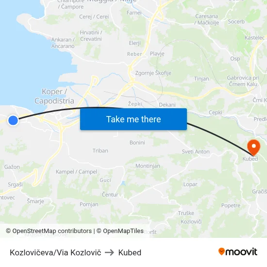 Kozlovičeva/Via Kozlovič to Kubed map