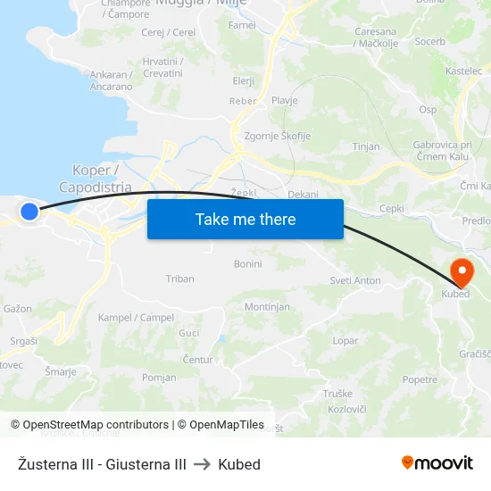 Žusterna III - Giusterna III to Kubed map