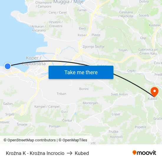 Krožna K - Krožna Incrocio to Kubed map