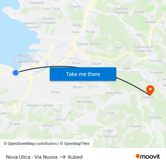 Nova Ulica - Via Nuova to Kubed map