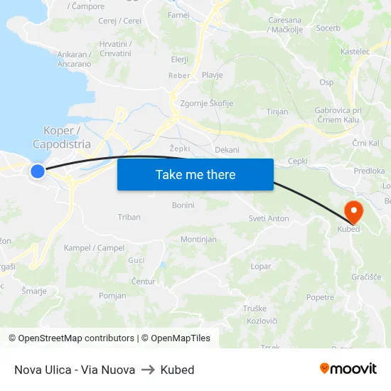Nova Ulica - Via Nuova to Kubed map