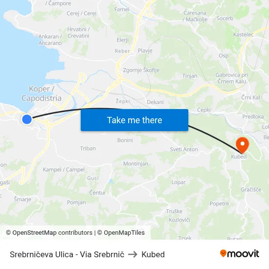 Srebrničeva Ulica - Via Srebrnič to Kubed map