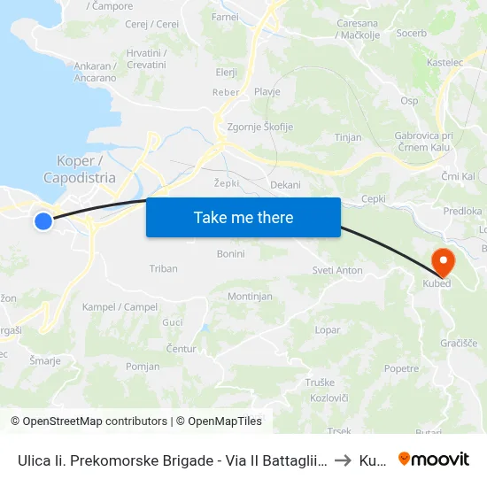 Ulica Ii. Prekomorske Brigade - Via II Battagliione D'Oltremare to Kubed map
