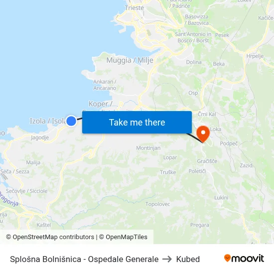 Splošna Bolnišnica - Ospedale Generale to Kubed map