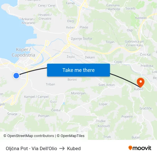 Oljčna Pot - Via Dell'Olio to Kubed map