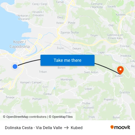 Dolinska Cesta - Via Della Valle to Kubed map