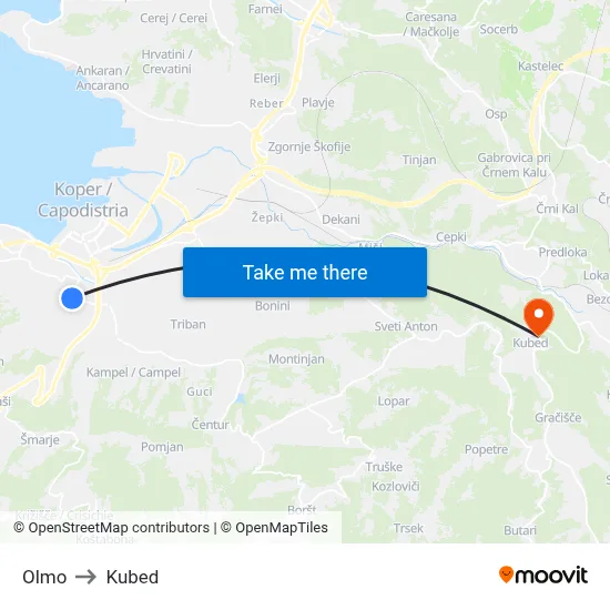Olmo to Kubed map