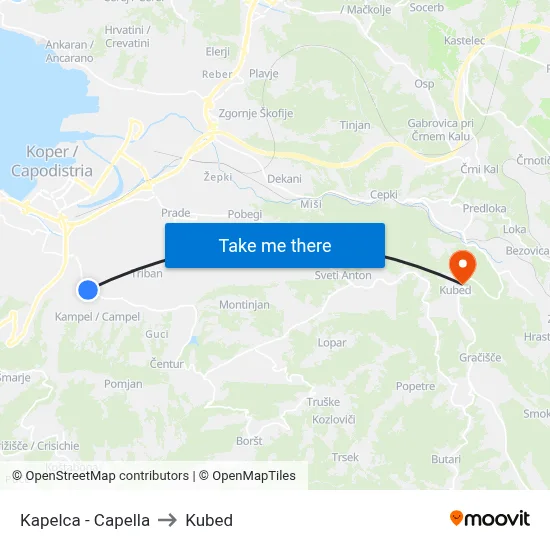 Kapelca - Capella to Kubed map