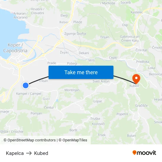 Kapelca to Kubed map