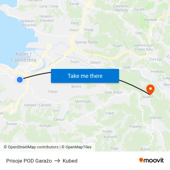 Prisoje POD Garažo to Kubed map