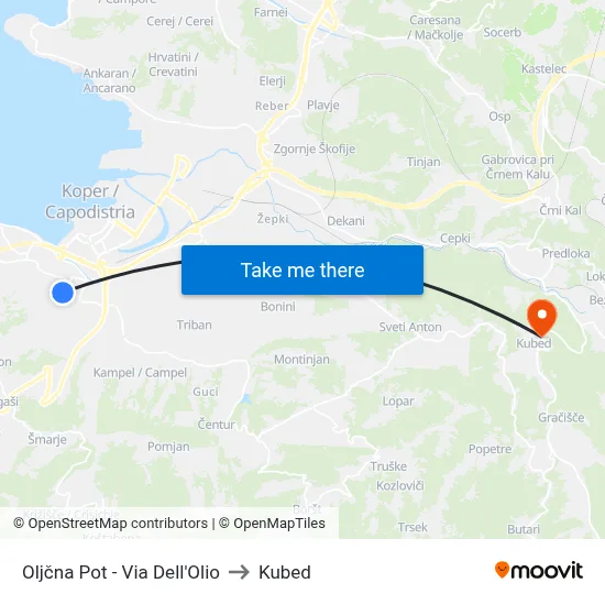 Oljčna Pot - Via Dell'Olio to Kubed map