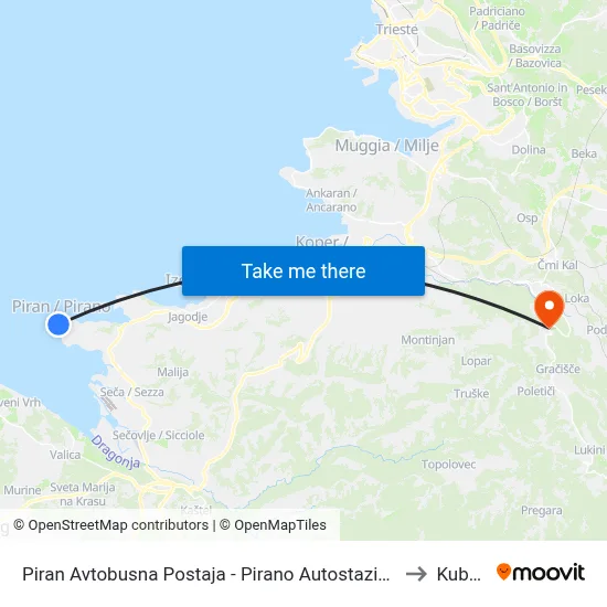 Piran Avtobusna Postaja - Pirano Autostazione to Kubed map