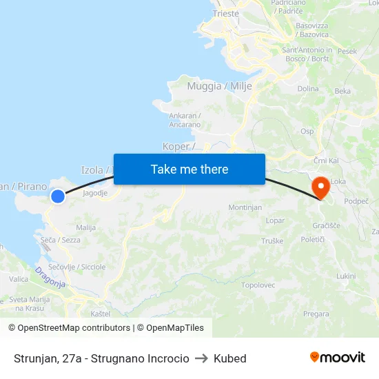 Strunjan, 27a - Strugnano Incrocio to Kubed map