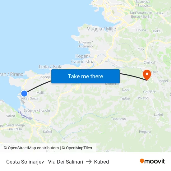 Cesta Solinarjev - Via Dei Salinari to Kubed map