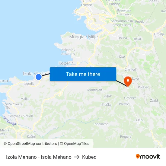 Izola Mehano - Isola Mehano to Kubed map
