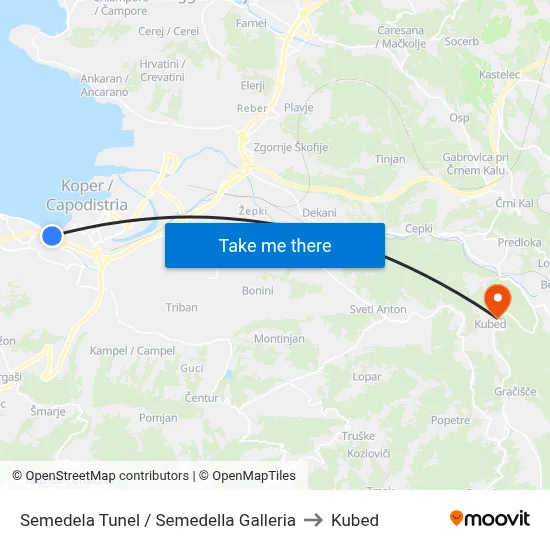 Semedela Tunel / Semedella Galleria to Kubed map