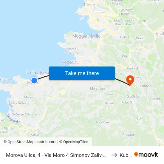 Morova Ulica, 4 - Via Moro 4  Simonov Zaliv-San Simòn to Kubed map