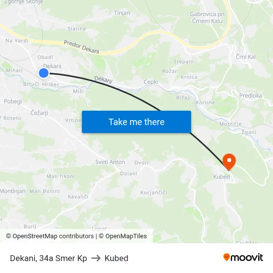 Dekani, 34a   Smer Kp to Kubed map