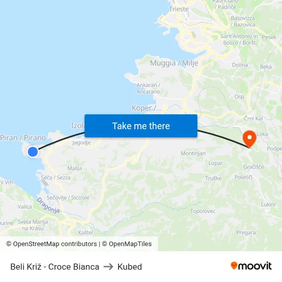 Beli Križ - Croce Bianca to Kubed map