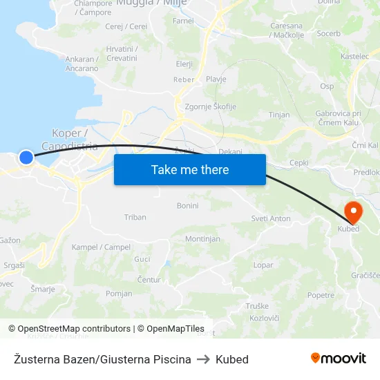 Žusterna Bazen/Giusterna Piscina to Kubed map