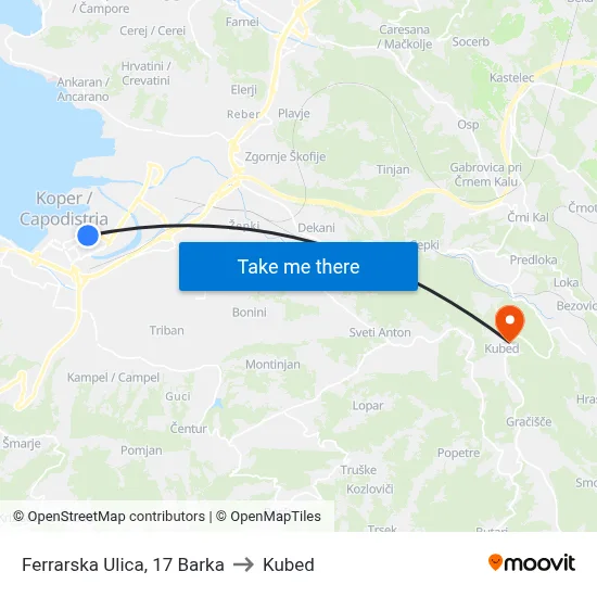Ferrarska Ulica, 17 Barka to Kubed map