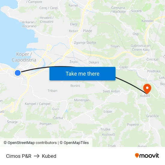 Cimos P&R to Kubed map