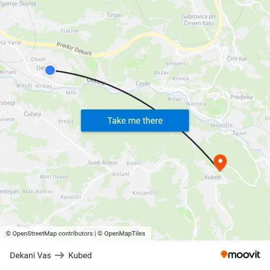 Dekani  Vas to Kubed map