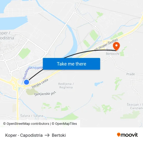 Koper - Capodistria to Bertoki map