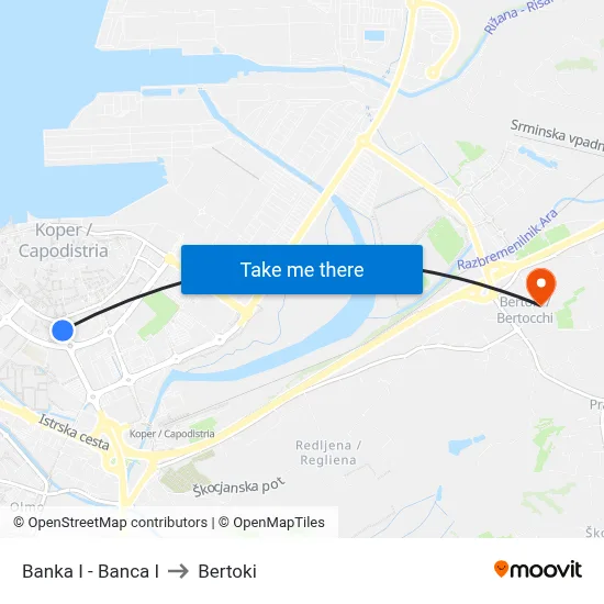 Banka I - Banca I to Bertoki map