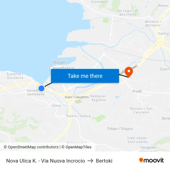 Nova Ulica K. - Via Nuova Incrocio to Bertoki map