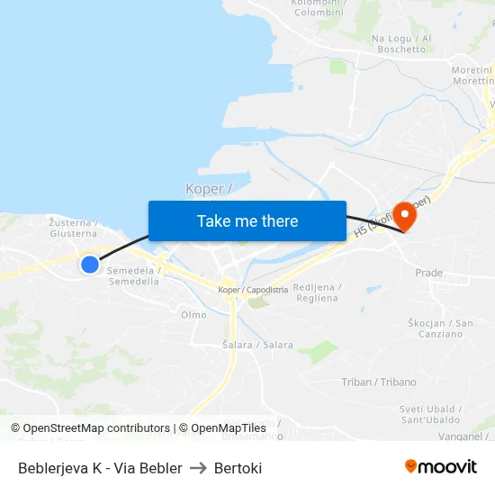 Beblerjeva K - Via Bebler to Bertoki map