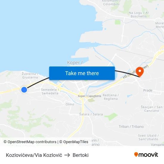 Kozlovičeva/Via Kozlovič to Bertoki map