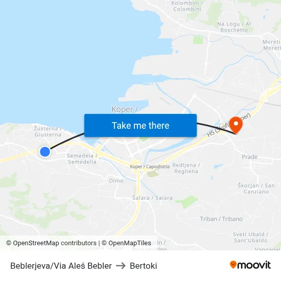 Beblerjeva/Via Aleš Bebler to Bertoki map