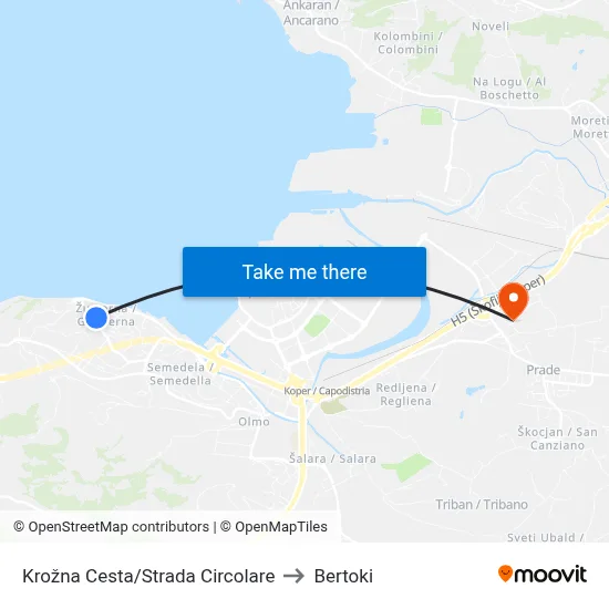 Krožna Cesta/Strada Circolare to Bertoki map